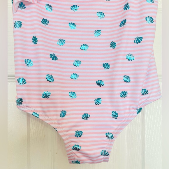 Pink Platinum Girls Baby Pink White Stripes Shell One Shoulder Swimsuit … - Picture 6 of 12